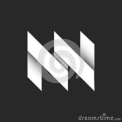Bold letters NN initials monogram pattern logo with 3D overlapping white ribbons, linked two letters N, paper cut material design Vector Illustration