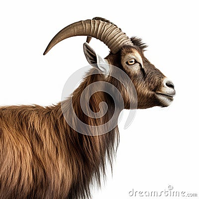 Bold And Naturalistic Goat Portrait With Long Horns Stock Photo