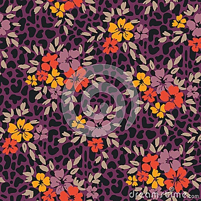 Bold Oversize Hand-Painted Floral and Abstract Animal Skin Vector Seamless Pattern. Whimsical Background Texture Vector Illustration