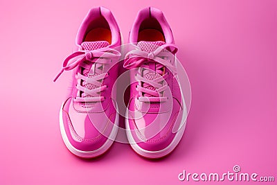 Bold pink sneakers make a statement against the pink background Stock Photo