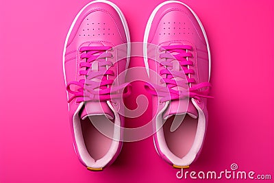 Bold pink sneakers make a statement against the pink background Stock Photo