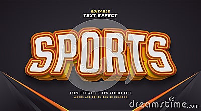 Bold Sports Text Style in White and Orange with 3D Effect Vector Illustration