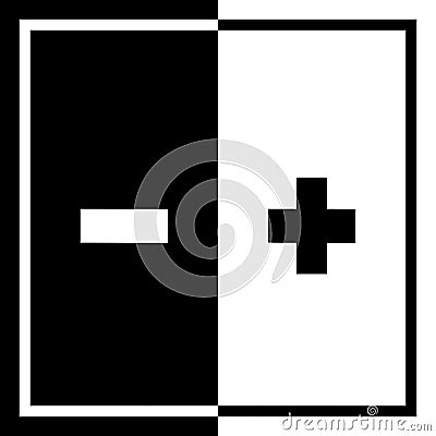 A bold square black and white design graphic illustration on the concept of electrical polarity or other form of polarity Cartoon Illustration