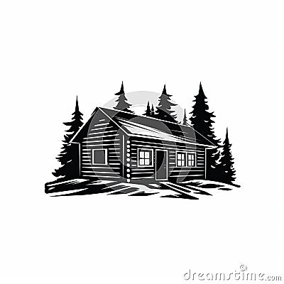 Bold Stencil Cabin Illustration Icon - Clean Vector Art Cartoon Illustration