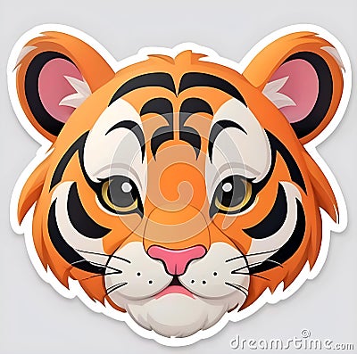 A vibrant sticker featuring a fierce tiger's face. Stock Photo