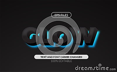 Bold strong sans serif editable text effect. eps vector file. glow neon cyan color with black Vector Illustration