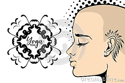 Bold tattoo woman yoga banner pop art Vector Illustration