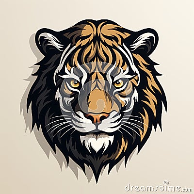 Bold Tiger Head Design On Beige Background Stock Photo