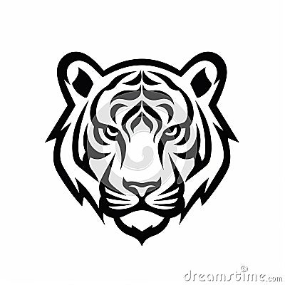 Bold Tiger Head Stencil Iconography On White Background Cartoon Illustration