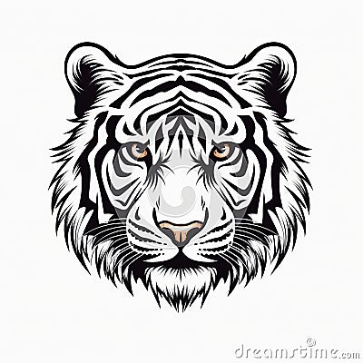 Bold Tiger Head On White Background: Himalayan Art Inspired Design Stock Photo