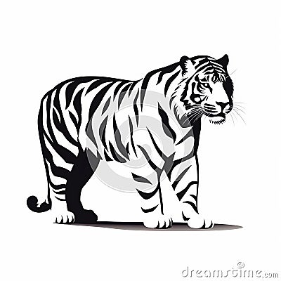 Bold Tiger Silhouette On White Background - Clean And Striking Design Cartoon Illustration