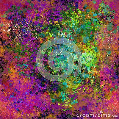 Bold vivid neon acid unreal colors Abstract colorful paint blobs, dashes, marks, strokes, stains, spots Spontaneous brushwork Stock Photo