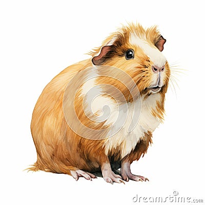 Bold Watercolor Guinea Pig on White Background AI Generated Cartoon Illustration