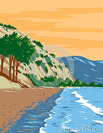 Bolinas Beach in Marin County California USA WPA Poster Art Vector Illustration