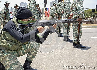 Bolivarian Venezuelan military in position of attack Editorial Stock Photo