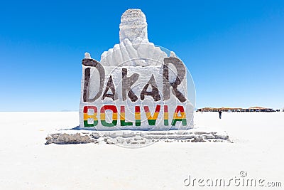 Bolivia Colchani salt sculpture dedicated to the Dakar race in the Salar of Uyuni Editorial Stock Photo