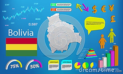 Bolivia map info graphics - charts, symbols, elements and icons collection. Detailed bolivia map with High quality business Vector Illustration