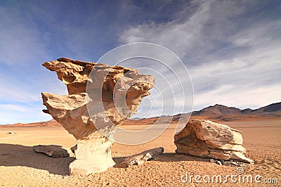Bolivia, Rock Formation Arbol de Piedra, National park Eduardo Avaroa, Salvador Dali Desert Stock Photo