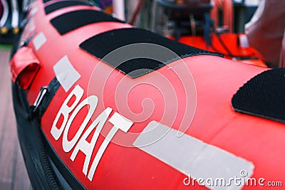 Bollard, rope, rescue boat Stock Photo