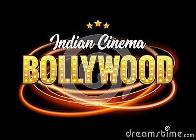 Bollywood Indian Cinema Film Banner. Indian Cinema bollywood Logo Sign Design Glowing Element Vector Illustration