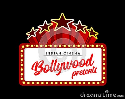 Bollywood is a traditional Indian movie. Vector illustration with marquee lights Vector Illustration