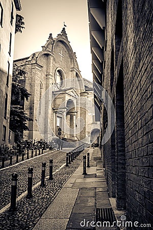 Bologna black and white San Giovanni in Monte church Stock Photo