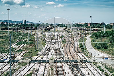 Bologna city railway marshalling station Stock Photo
