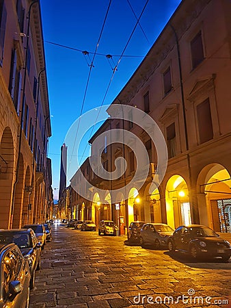Bologna evening - golden street light Editorial Stock Photo