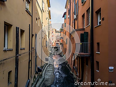 Bologna hidden water canals Canale della Moline Stock Photo