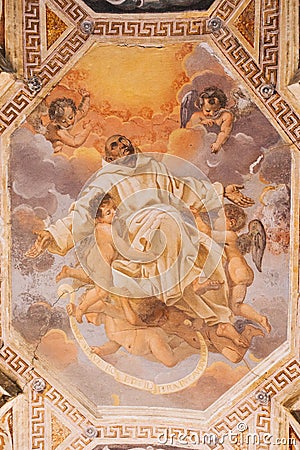 BOLOGNA - ITALY, APRIL 16, 2017. Fresco in the ceiling inside the Monumental Cemetery of Certosa di Bologna Editorial Stock Photo
