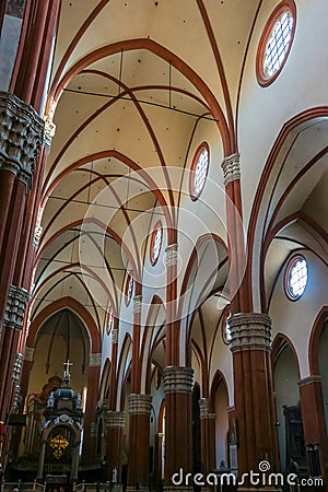 Beautiful interiors of catholic church Basilica di San Petronio in Bologna Editorial Stock Photo