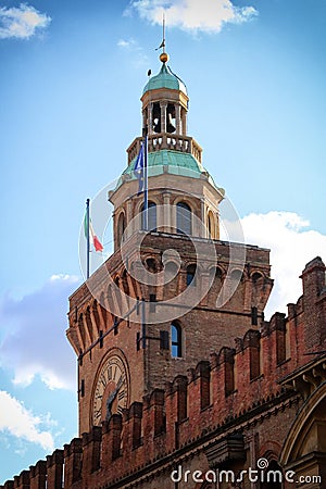 Bologna, Italy, clock tower, town hall Stock Photo