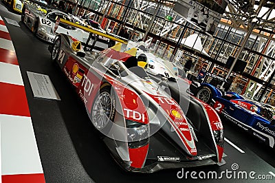 BOLOGNA, ITALY - 2 DECEMBER 2010 Audi R10 TDI 24 Hours of Le Mans exhibited at the Bologna Motor Show. Editorial Stock Photo
