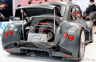 Black Fiat 500 Lamborghini italian car with engine in the trunk Editorial Stock Photo