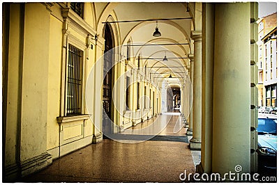 Bologna, Italy famous for the porticoes streets with collonades Editorial Stock Photo