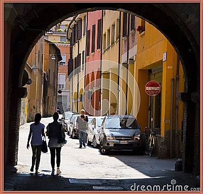 Bologna, Italy famous for the porticoes streets with collonades Editorial Stock Photo