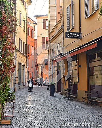 Bologna, Italy - Typical view along the backstreets of Bologna Editorial Stock Photo