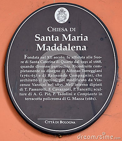 Sign of the Church of Santa Maria Maddalena Editorial Stock Photo