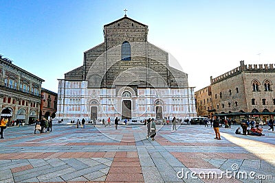 Bologna - Italy, touristic city landscape, San Petronio basilical Editorial Stock Photo
