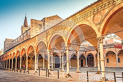 Bologna local landmark of Emilia Romagna region of Italy - Santa Maria dei Servi or Santa Lucia church and archway or Stock Photo