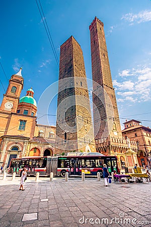 Bologna towers and Chiesa di San Bartolomeo. Bologna, Emilia-Romagna, Italy Editorial Stock Photo