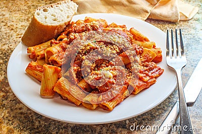 Bolognese Rigatoni Braciola Stock Photo