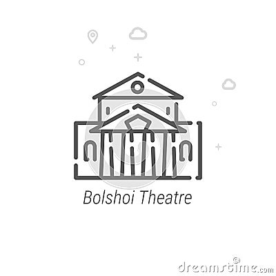 Bolshoi Theatre, Moscow Vector Line Icon, Symbol, Pictogram, Sign. Light Abstract Geometric Background. Editable Stroke Vector Illustration