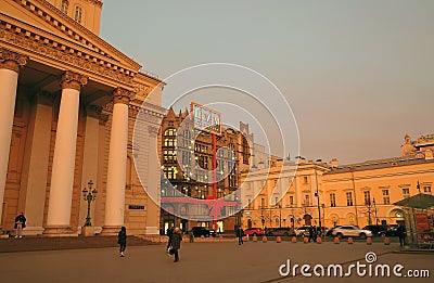 Bolshoy theater historic building in Moscow. Night view Editorial Stock Photo