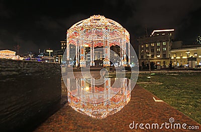 Christmas decorations near Bolshoy Theatre in Moscow by night on Christmas season Editorial Stock Photo