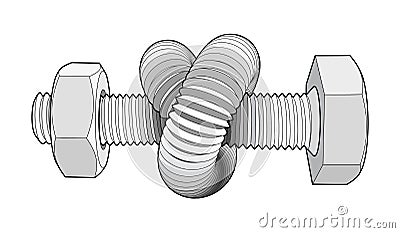 Bolt with nut bent into a knot. Twisted hex head screw. Isolated vector illustration with editable outlines Vector Illustration