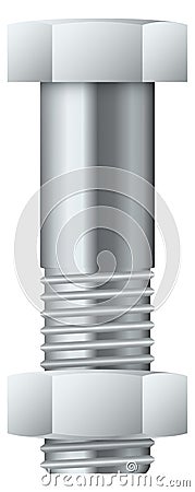Bolt and nut. Realistic shiny steel fastener mockup Vector Illustration