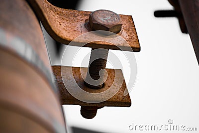 Bolted rusty metal pipe clamp Stock Photo