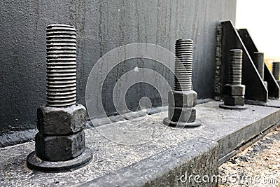 Bolts and nuts on the construction structure Stock Photo