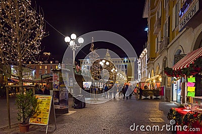 Bolzano Christmas Market in the evening, Trentino Alto Adige, northern Italy Editorial Stock Photo
